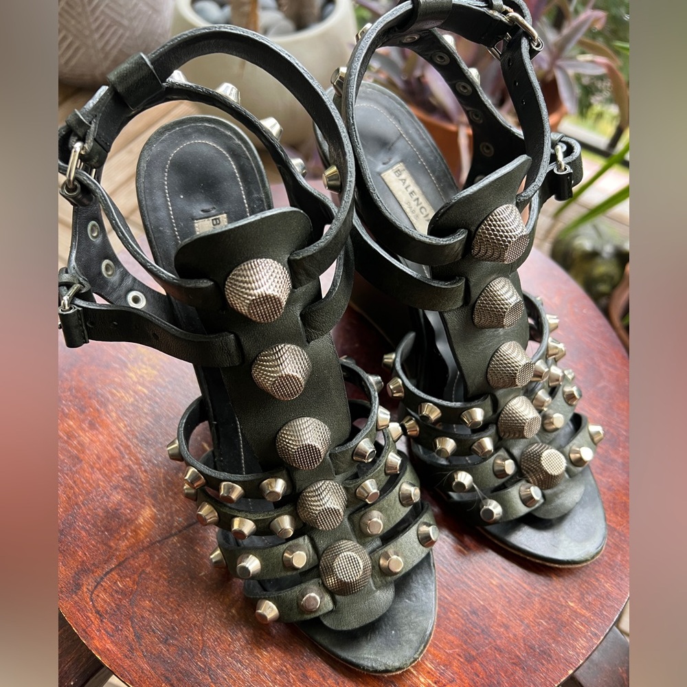 Balenciaga Green Studded Heels